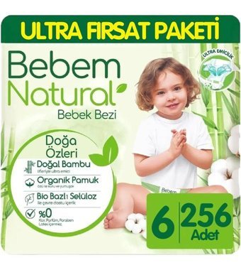 Bebem Natural 6 Numara Bantlı Bebek Bezi 4x64'lü