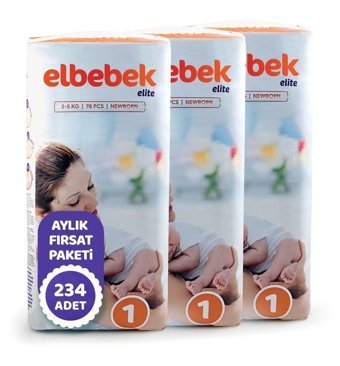 Elbebek Elite 1 Numara Bantlı Bebek Bezi 234'lü