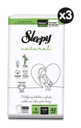 Sleepy Natural 1 Numara Bantlı Bebek Bezi 126'lı