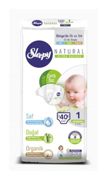 Sleepy Natural 1 Numara Bantlı Bebek Bezi 40'lı