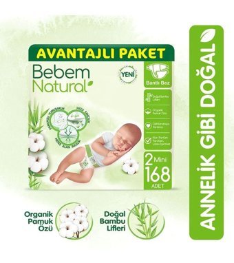 Bebem Natural 2 Numara Bantlı Bebek Bezi 168'li