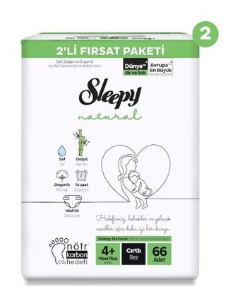 Sleepy Natural 4+ Numara Bantlı Bebek Bezi 132'li