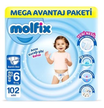 Molfix 6 Numara Bantlı Bebek Bezi 102'li