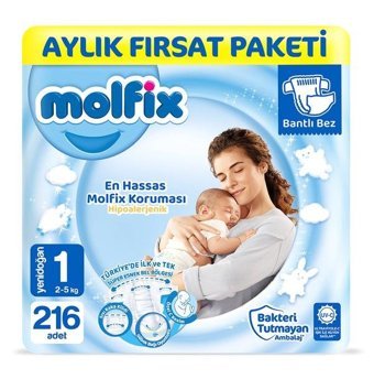 Molfix 1 Numara Bantlı Bebek Bezi 216'lı