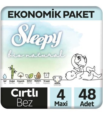 Sleepy Bio Natural 4 Numara Bantlı Bebek Bezi 48'li