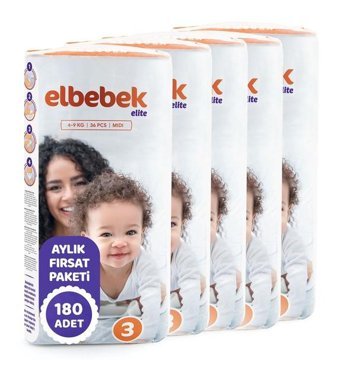 Elbebek Elite 3 Numara Bantlı Bebek Bezi 180'li