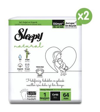 Sleepy Natural 1 Numara Bantlı Bebek Bezi 128'li