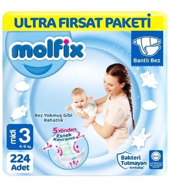 Molfix 3 Numara Bantlı Bebek Bezi 224'lü