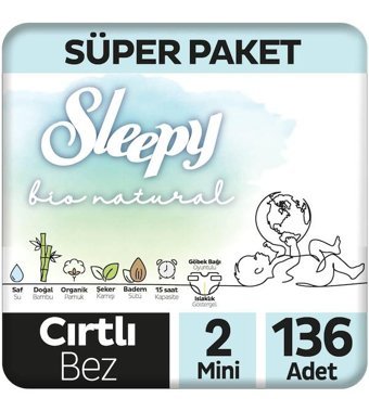 Sleepy Bio Natural 2 Numara Bantlı Bebek Bezi 136'lı