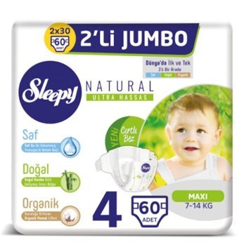 Sleepy Natural 4 Numara Bantlı Bebek Bezi 60'lı