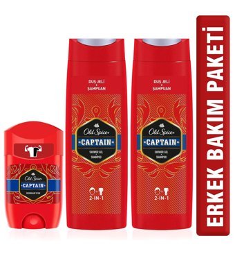 Old Spice 2 in 1 Okyanus Esintisi Nemlendirici Vegan Duş Jeli 2 x 400 ml + Captain Deo Stick 50 ml