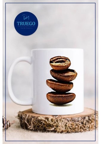 Truego Baskılı Kupa Bardak Seramik Mug - Kahve Çekirdekleri