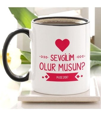 Bk Kişiye Özel Sevgilim Olur Musun Siyah Kupa Bardak