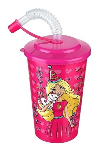 Tuffex Barbie Kapaklı Pipetli Bardak