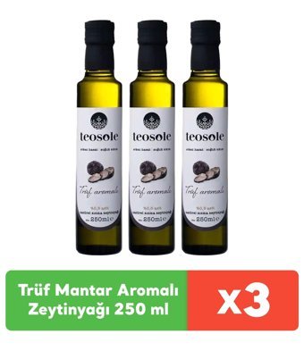 Teosole Trüf Mantar Aromalı Soğuk Sıkım Organik Polifenolsüz Cam Sızma Zeytinyağı 3 x 250 ml