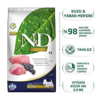 N&d Kuzu Etli-Yaban Mersin Küçük Irk Yetişkin Kuru Köpek Maması 2.5 kg