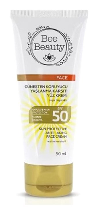 Bee Beauty Renkli 50 Faktör İçin Leke Karşıtı Nemlendirici Yaşlanma Karşıtı Suya Dayanıklı Yüz Güneş Kremi 50 ml