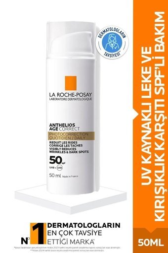 La Roche Posay Anthelios Age Correct 50 Faktör İçin Leke Karşıtı Nemlendirici Yaşlanma Karşıtı Suya Dayanıklı Yüz ve Vücut Güneş Kremi 50 ml