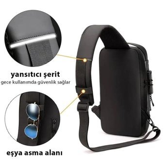 Newish Polo Uziko Çapraz Body Bag Usb Çıkışlı Siyah Erkek Sırt Çantası