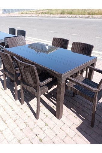 Remedi Dikdörtgen Rattan 90x150 cm Kahverengi Kamp Masası