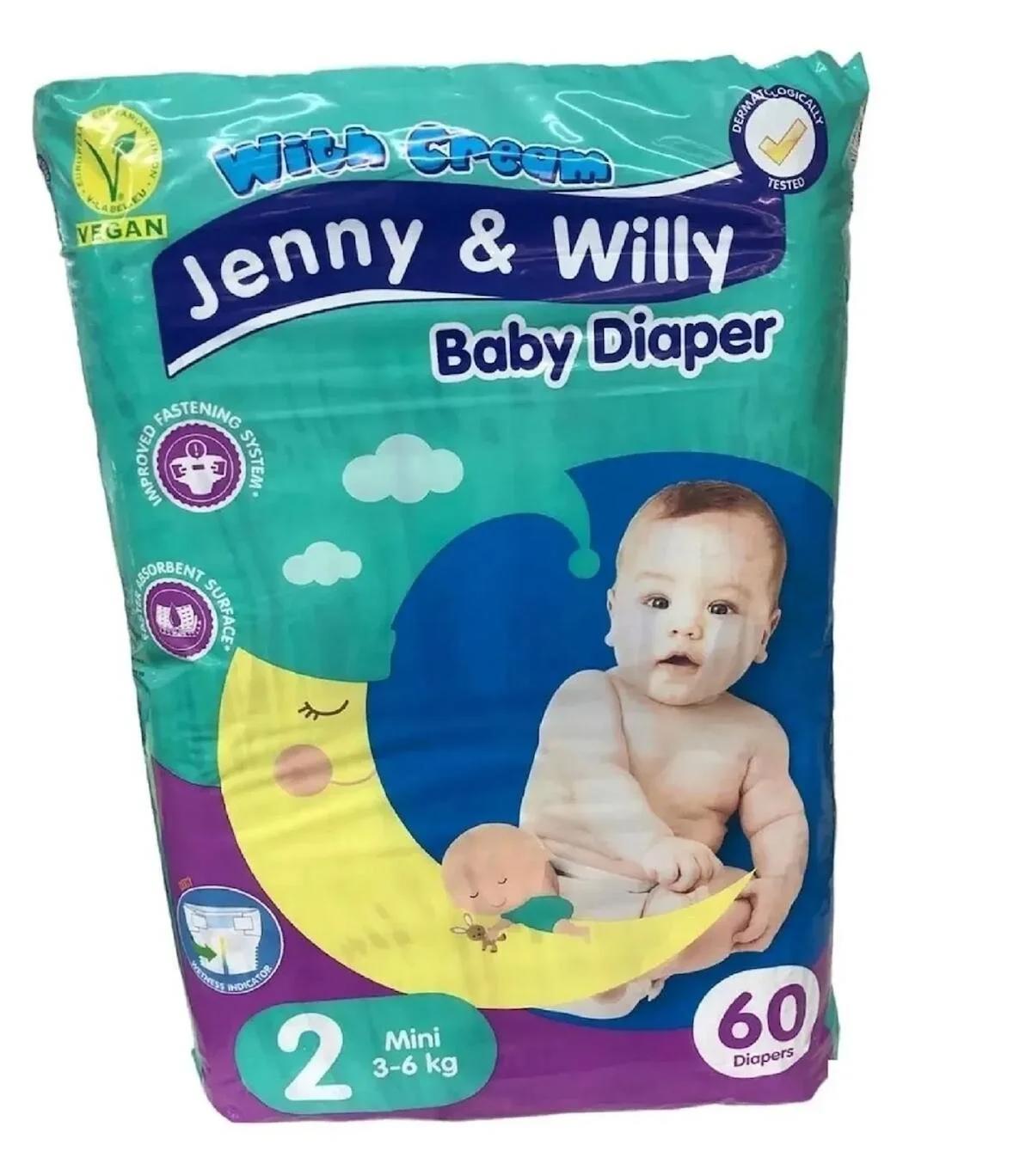 Jenny & Willy Mini 2 Numara Organik Cırtlı Bebek Bezi 60 Adet