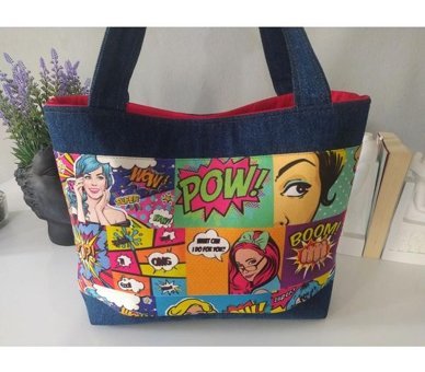 Otay Bag El Yapımı Pop Art Desenli JeanKot Kadın Omuz Çantası Çok Renkli