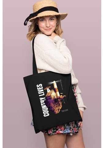 Brz Collection Country Lives Tote Bag Gabardin Kadın Omuz Çantası Siyah