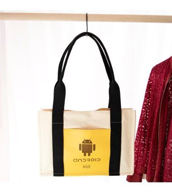 Miaju Android Desenli Deri Cepli Kanvas Tote Bag Kadın Omuz Çantası Çok Renkli