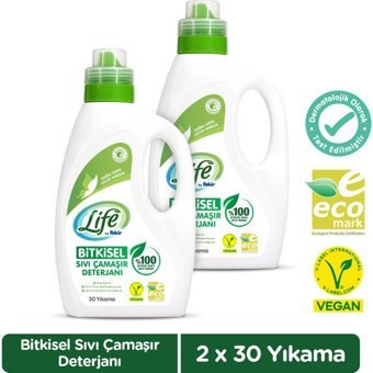 Life By Fakir Bitkisel ve Vegan Yıkama Beyazlar ve Renkliler İçin Sıvı Deterjan 2x1.5 lt