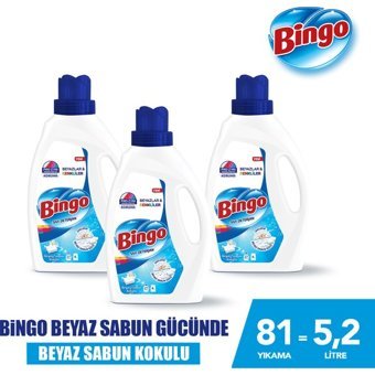 Bingo Beyaz Sabun Kokulu 81 Yıkama Beyazlar ve Renkliler İçin Sıvı Deterjan 3x1.75 lt