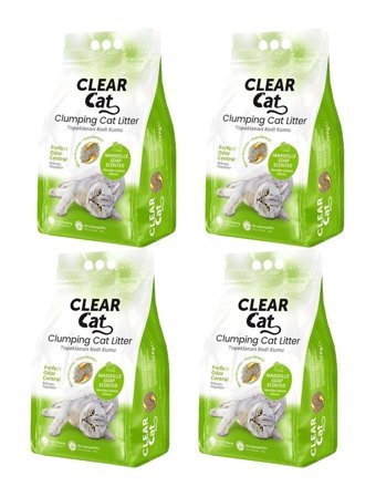 Clear Cat Marsilya Sabun Kokulu Topaklanan İnce Taneli Bentonit Kedi Kumu 4x10 lt