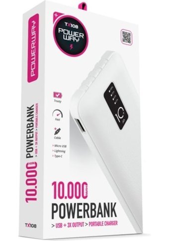 Powerway Tx108 10000 mAh Dijital Göstergeli Mini USB Powerbank Beyaz