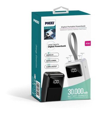 Phixi Force P30 30000 mAh Hızlı Şarj Mini USB Powerbank Beyaz