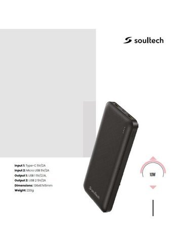 Soultech Bt143S Needle 10000 mAh Hızlı Şarj Micro Type C - USB Powerbank Siyah