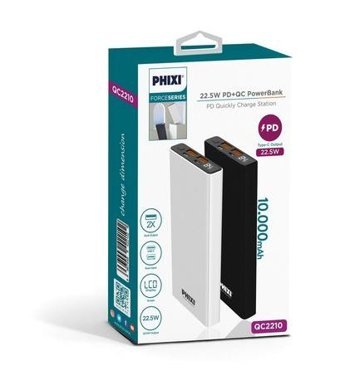 Phixi Force Qc2210 10000 mAh Hızlı Şarj Micro Type C - USB Powerbank Beyaz