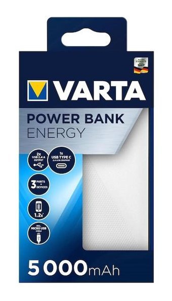 Varta 5000 mAh Hızlı Şarj Micro Lightning - Type C - USB Powerbank Beyaz