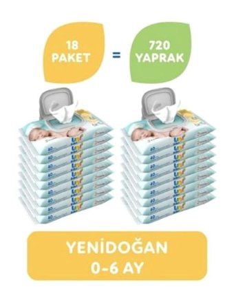 Uni Baby Pamuk Yenidoğan 40 Yaprak 18'li Islak Mendil