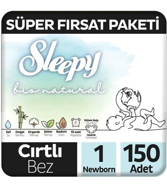 Sleepy Bio Natural 1 Numara Cırtlı Bebek Bezi 150 Adet