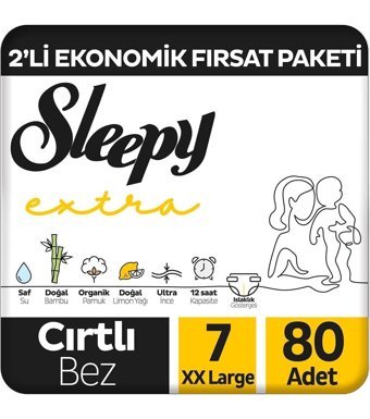 Sleepy Extra 7 Numara Organik Cırtlı Bebek Bezi 80 Adet