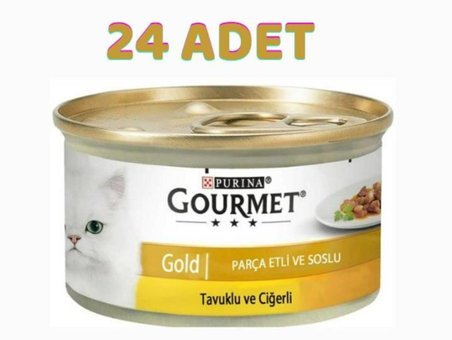 Purina Gourmet Gold Ciğer Tavuk Parça Etli Yetişkin Yaş Kedi Maması 24x85 gr