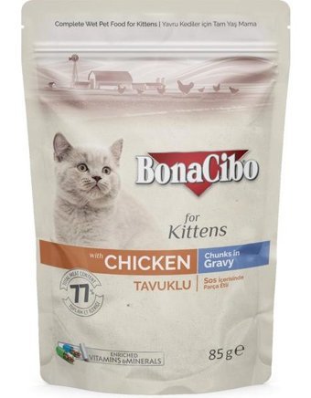 Bonacibo Kittens Tavuk Soslu Yetişkin Yaş Kedi Maması 12x85 gr