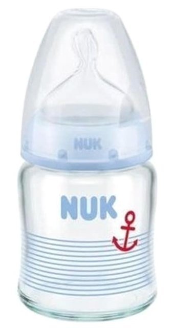 Nuk Çapa Silikon Gaz Yapmayan Antikolik Yenidoğan 0-6 Ay Desenli Mavi Biberon 120 ml