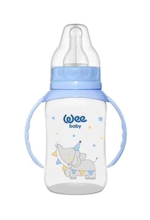 Wee Baby Silikon Kulplu 6-18 Ay Desenli Mavi Biberon 150 ml