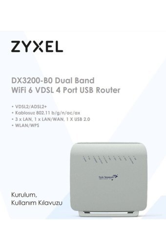 Zyxel 11ax Broadcom Dx3200 4 Port Dual Band 1200 Mbps Kablosuz VDSL2 Modem