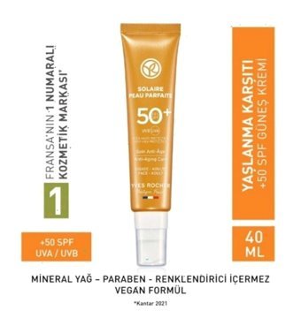 Yves Rocher Solaire Peau Parfaite 50 Faktör Tüm Ciltler İçin Nemlendirici Yaşlanma Karşıtı Suya Dayanıklı Yüz Güneş Kremi 40 ml