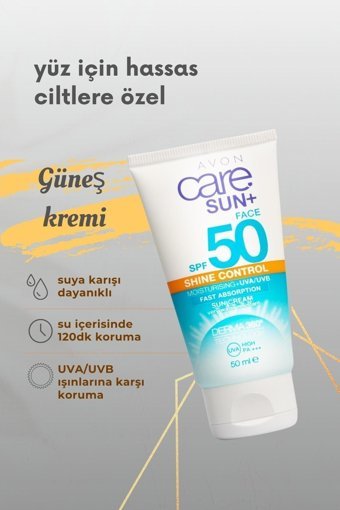 Avon Sun Face 50 Faktör Tüm Ciltler İçin Leke Karşıtı Nemlendirici Yağsız Suya Dayanıklı Yüz ve Vücut Güneş Kremi 50 ml