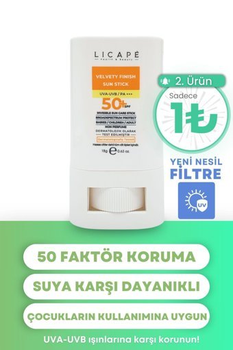 Licape Stick 50 Faktör Tüm Ciltler İçin Leke Karşıtı Nemlendirici Yağsız Suya Dayanıklı Yüz ve Vücut Güneş Kremi 50 ml