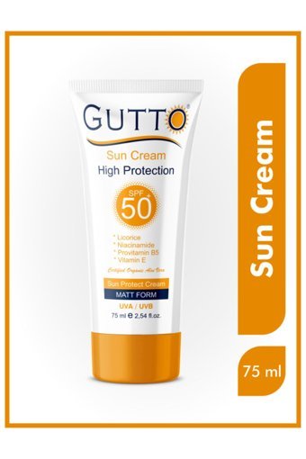 Gutto Sun Cream 50 Faktör Tüm Ciltler İçin Leke Karşıtı Nemlendirici Yağsız Suya Dayanıklı Yüz ve Vücut Güneş Kremi 75 ml