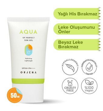 Orjena 50 Faktör Tüm Ciltler İçin Leke Karşıtı Nemlendirici Yağsız Suya Dayanıklı Yüz ve Vücut Güneş Kremi 50 ml