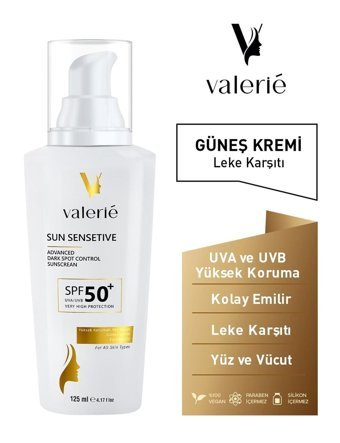 Valerie 50 Faktör Tüm Ciltler İçin Leke Karşıtı Nemlendirici Yağsız Suya Dayanıklı Yüz Güneş Kremi 125 ml